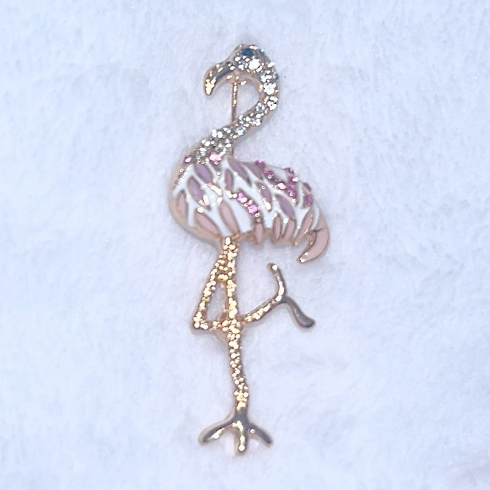 Flamingo Brooch Sparkly with Pink and Gold Accents